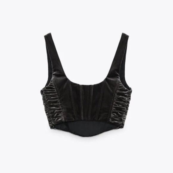 NWT Zara grey crushed velvet corset cropped top, XS - Picture 5 of 10